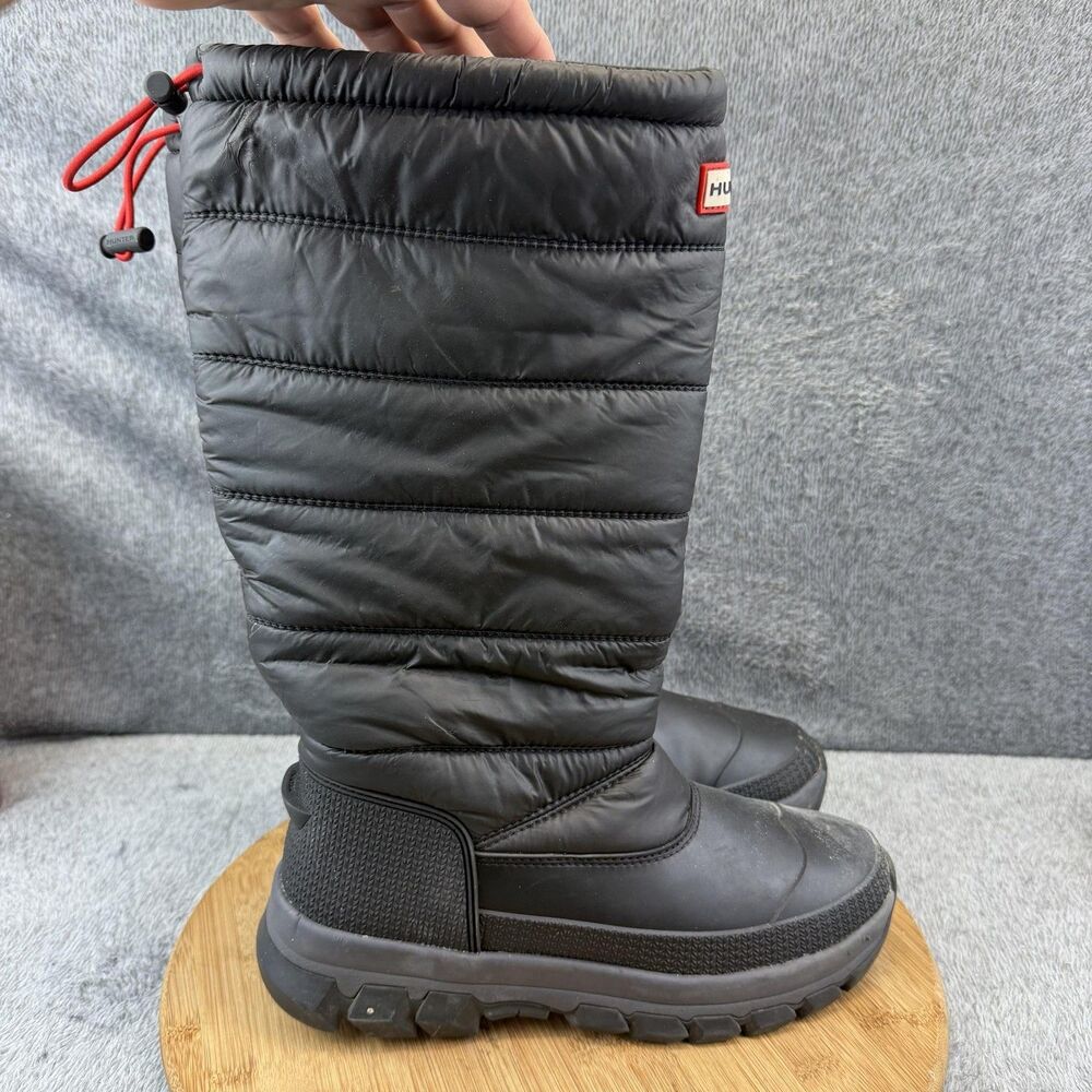 Hunter Boots Womens Size 8 Black Nylon Puffer Insulated Mid Calf Winter Snow